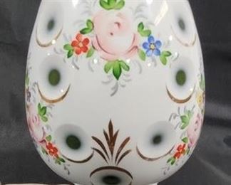 749 - Bohemian Cased Glass Cut to Emerald Egg Lamps 10 x 5.5
