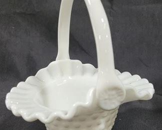 754 - Fenton Milk glass Hobnail Basket - 7.25 x 6.5
