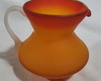 759 - Hand Blown Satin Amberina Small Pitcher - 3.5" t
