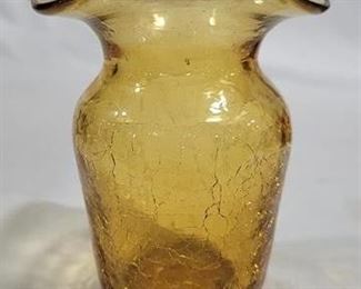 764 - Blenko Amber Crackle Glass Small 4.5" Vase
