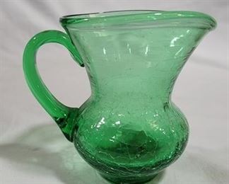 767 - Blenko Green Crackle Glass Small Pitcher - 4"
