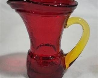770 - Blenko Red Crackle Glass Small Pitcher - 3.5"
