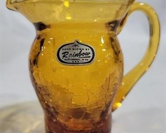 775 - Blenko Amber Crackle Glass 4" Pitcher
