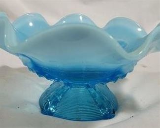 796 - Blue Opalescent Button Panels Bowl - 3 x 7
