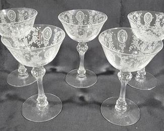 805 - Set of 5 Tiffin Cherokee Rose tall sherbets
