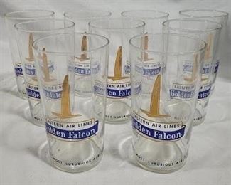 811 - Vintage set of 9 Eastern Air Lines 4.75" tumblers Golden Falcon
