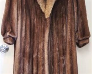 820 - Mahogany mink full length coat with sable collar from Rippe's genuine fur approximate size large
