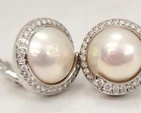 843 - Tiffany & Co diamond Mobe pearl platinum earrings signed Tiffany & Co PT 950 #14553665
