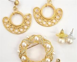 868 - Napier pin, Chanel charm, pearl earrings
