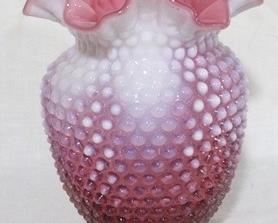 875 - Fenton opalescent cranberry hobnail 8" vase
