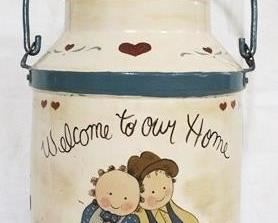 877 - Painted metal milk can - 17 x 9

