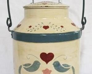 878 - Painted metal milk can - 19 x 10
