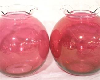 903 - Pair of Cranberry Glass Vases 6 1/2 tall
