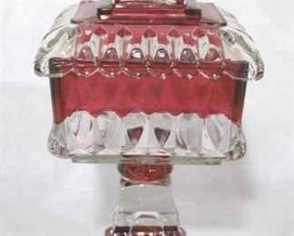 904 - Cranberry/Clear Compote with lid 8 1/2 tall
