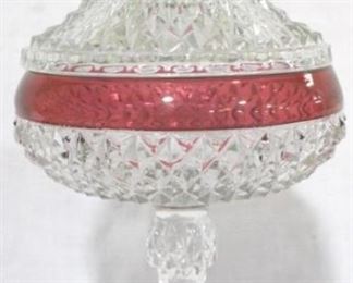 905 - Crown Point cranberry covered compote 12 tall
