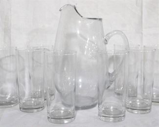 918 - 9 Piece Glass Pitcher with Glass Set Pitcher 11 tall Glasses 6 1/4 tall
