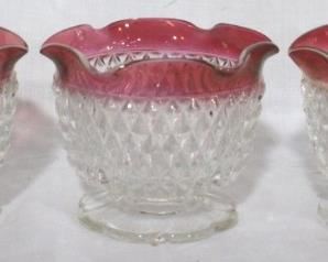 919 - 3 piece Cranberry/Clear Glass Bowls 4 round
