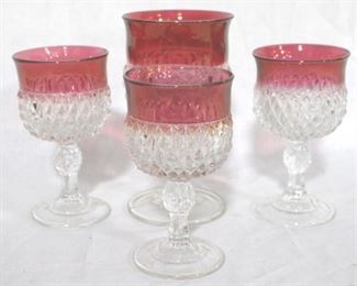 923 - 4 piece Cranberry/Clear Glasses 5 1/2 x 6 1/2 tall
