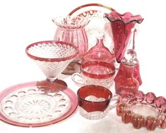 953 - Lot of Cranberry/Clear Glass Items
