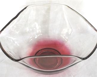 954 - Cranberry/Clear Glass Bowl 10 1/4 Round
