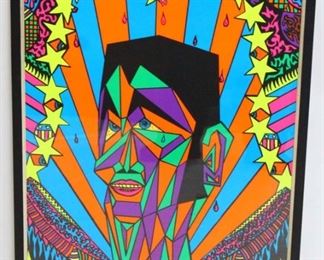 1007 - Vintage 1971 Abstract Elvis black light poster new old stock, newly framed 28.5 x 21.5
