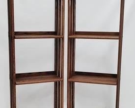 1414 - Pair oak mission style bookshelves on rollers 67.5 x 22.5 x 12.5
