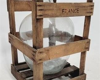 1411 - Large wine bottle in crate marked France 15 x 14 x 24
