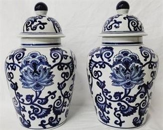 1415 - Pair blue & white porcelain ginger jars, 14 x 8
