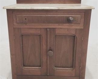 1426 - Early walnut marble top washstand with backsplash one knob missing 27.5 x 15.5 x 31.5
