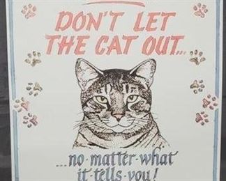 1432 - Metal cat sign, 15 x 12
