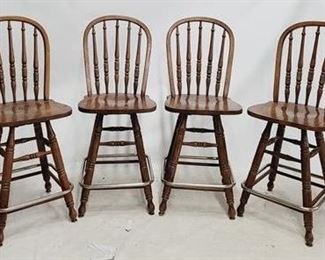1458 - Set of 4 oak Windsor swivel barstools 42.5 x 17.5 x 17
