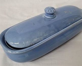1468 - Blue pottery covered box, 2.5 x 12
