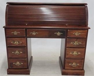1477 - Hooker furniture roll top desk w/ keys 48.5 x 42 x 22.5 bubbles in finish on top
