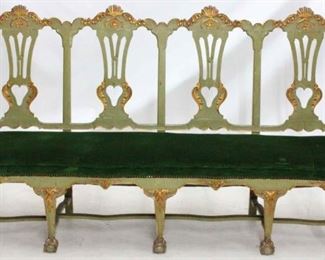 1483x - Early exceptional painted Chippendale settle gold leaf accent 38 x 74.5 x 18
