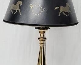 1769 - Brass lamp with horse adorned shade 31"
