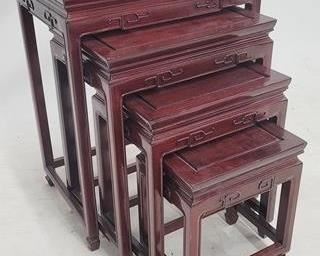 2007 - Asian rosewood nesting set of 4 tables Oriental carved 26 x 14 x 20
