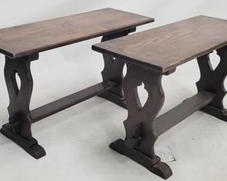 2009 - Matching pair wooden oak benches Mortise & tennon base 17.5 x 30 x 12
