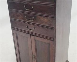 2011 - English music cabinet w/ gallery doors at bottom, drop front drawers 37.5 x 18.5 x 13.5
