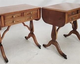 2022 - Matching pair yew wood drop side stands 2 over 1 drawers 28 x 25.5 x 18

