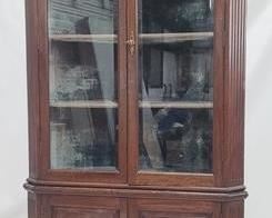 2028 - Early English double door corner cabinet 2 Part form, beveled glass 82.5 x 42.5 x 24
