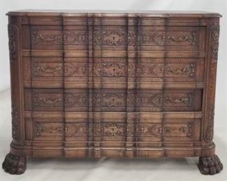 2031 - Heavily carved oak claw foot 4 drawer chest 39 x 51 x 21.5
