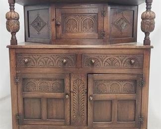 2033 - English Jacobean carved oak cupboard 53 x 49 x 19
