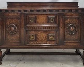 2038 - Heavy carved English oak sideboard original finish with backsplash 42 x 60 x 22
