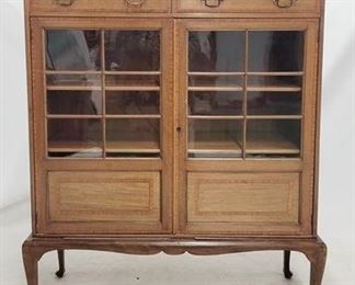 2043 - English Queen Anne 2 door cabinet with inlay 54.5 x 43 x 16.5

