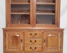 2050 - English cherry 2 part stepback cupboard Queen Anne 88 x 44 x 21.5 crack in corner of base, see photo
