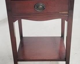 2055 - Mahogany 1 drawer stand veneer chip lower corner of drawer 27 x 16 x 13