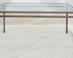 2286 - Glass top metal dining table chips on glass corners 29 1/2 x 62 1/2 x 40 1/2
