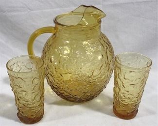 2450 - Anchor Hocking Milano amber pitcher & tumblers pitcher - 9" tall glasses - 5.5" tall
