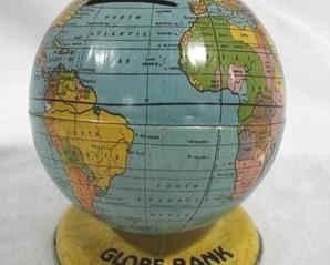 2648 - Vintage J Chein tin litho globe bank - 4.5"
