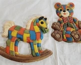 3098 - Vintage hobby horse & bear wall art 13 x 13
